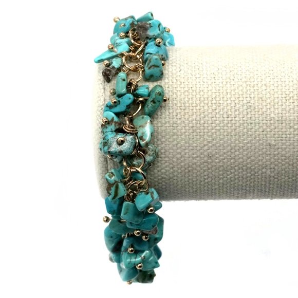 Natural Gemstone Bracelet Turquoise Blue Nuggets, & Gold Chain. - Picture 3 of 4
